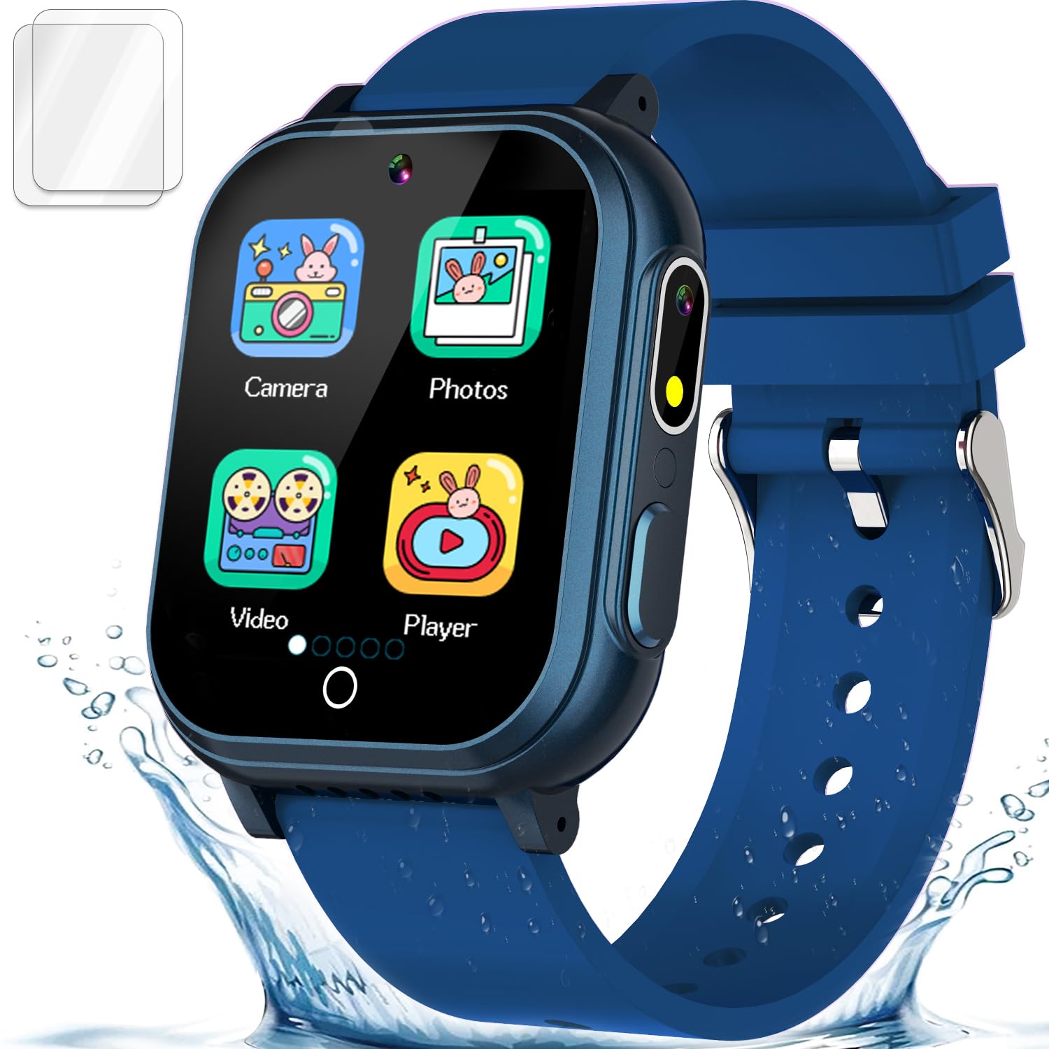 Kids Smart Watch – IP67 Waterproof, Dual Camera, 32 Games (Blue)
