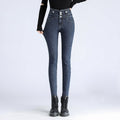 Women's High-Waisted Skinny Pants – Slim Fit, Blue & Grey