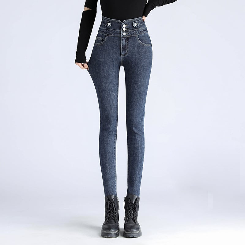 Women's High-Waisted Skinny Pants – Slim Fit, Blue & Grey