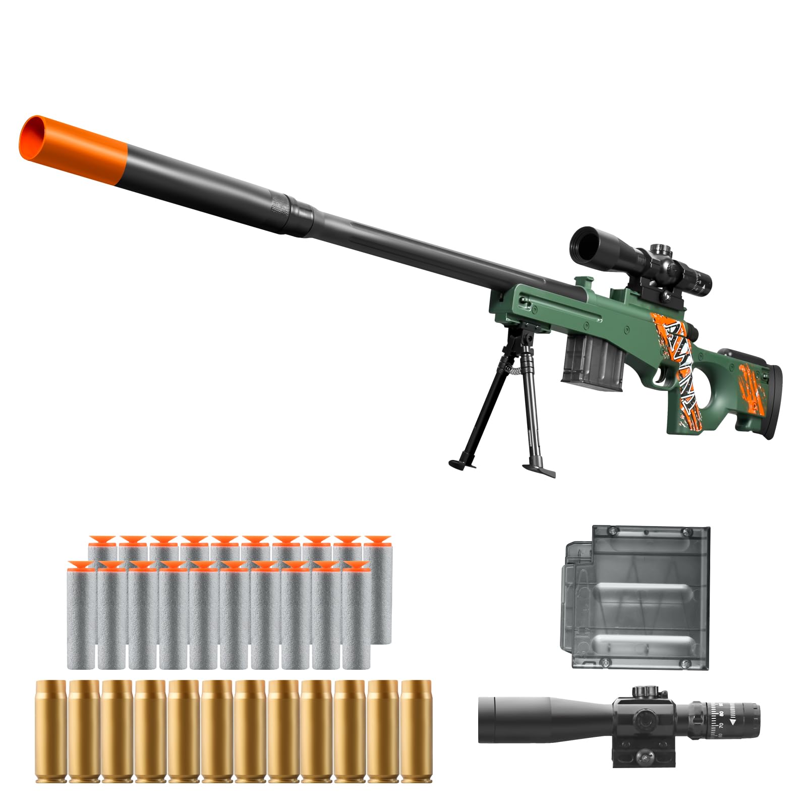 Foam Dart Sniper Rifle Blaster with Scope – Kids Toy Gun (Green)