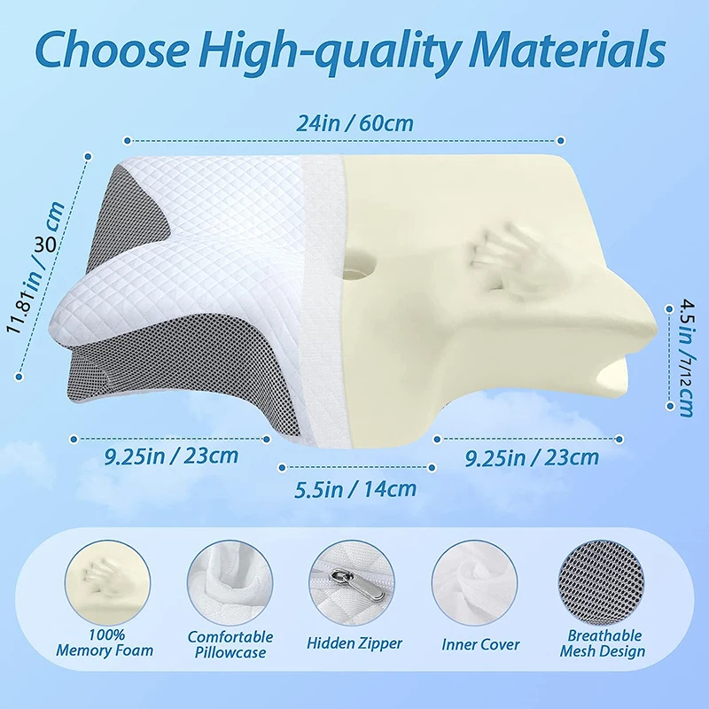 Memory Foam Cervical Neck Pillow – Orthopedic Support for Neck Pain Relief