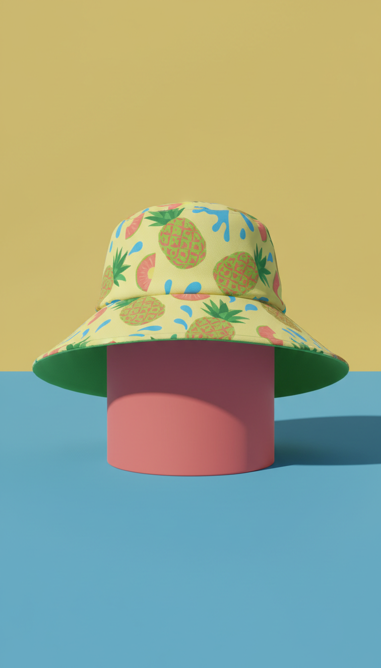 Pineapple splash sun hat with bold color blocking