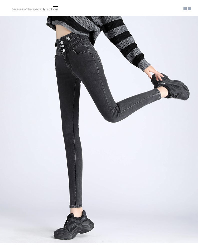 Women's High-Waisted Skinny Pants – Slim Fit, Blue & Grey