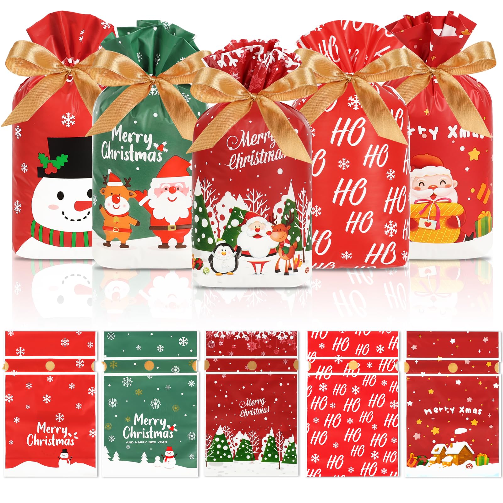 Christmas Treat Bags – 50 Pack Drawstring Holiday Goodie Bags